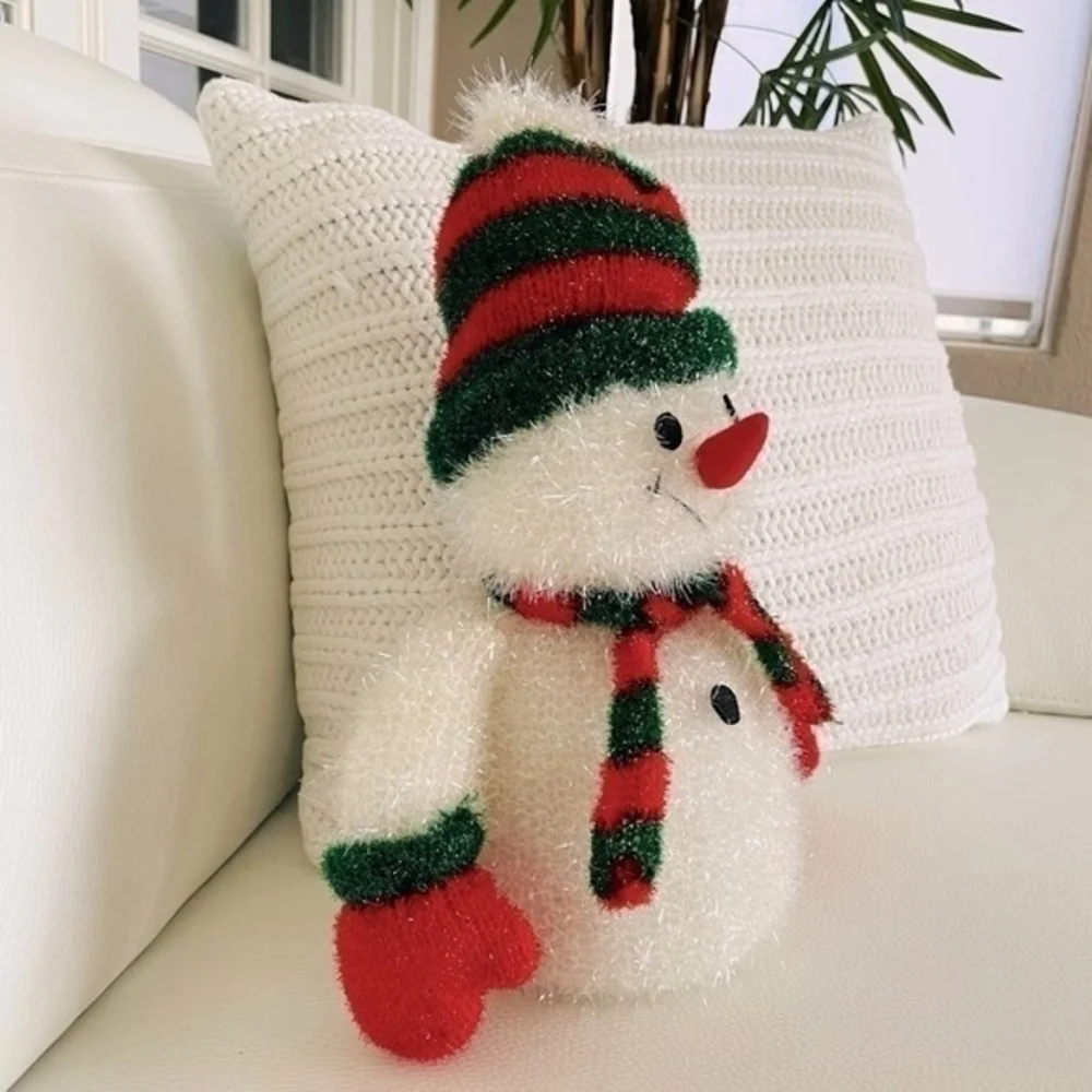 Tall Snowman Glossy Knitted Plush Figurine 13.5